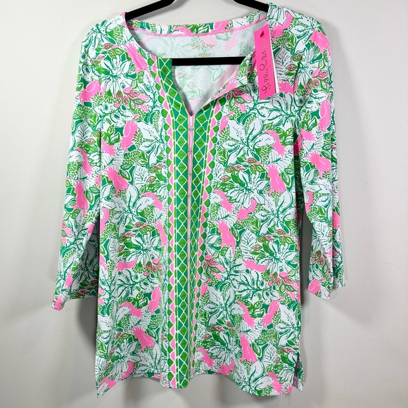 Lilly Pulitzer Karina Tunic Botanical Green Just Wing It - Picture 4 of 15